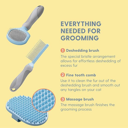 The Cat Ladies Cat Grooming Kit - 5 Piece Brushes Kit - with Comb and Matted Fur Undercoat Deshedding Cat Hair Brush for Long Haired Cats or Short Haired Kittens or Bunny Rabbits