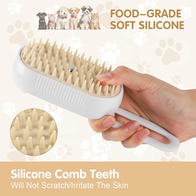 Cat Steam Brush for Shedding, 4 in 1 Rechargeable Steam pet Brush for Indoor Cats and Dogs, Massage, Anti-Static, Cleaning, Shedding & Combing All In One! (White)