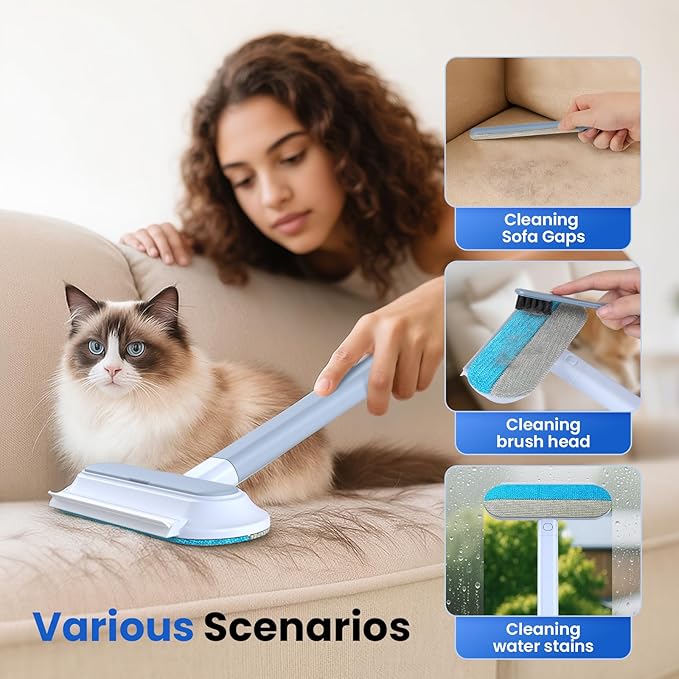 2 Pack Pet Hair Removal Tool, 2026 New 4 in 1 Dog Cat Hair Remover for Furniture, Reusable Pet Hairs Remover Brush with Extendable Handle, Multifunctional Fur Cleaner for Couch Carpets Bedding Clothes