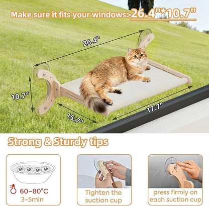 Cat Window Perch, Adjustable 4 in 1 Cat Hammock, Cats Window Bed for Windowsill, Bedside, Floor, Reinforced Wood and Metal Frame,4 Strong Suction Cups, Cordless Design(Grey, 18inch)
