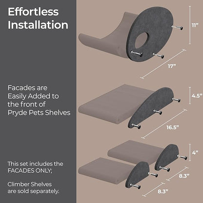 Accessory ADD-ON Set of 4 Facades Covers Compatible with Cat Wall Shelves by Pryde Pets - 100% Sustainable PET Felt - Climbers Sold Seperately - Cats Shelf Privacy and Safety Bumpers (Charcoal)