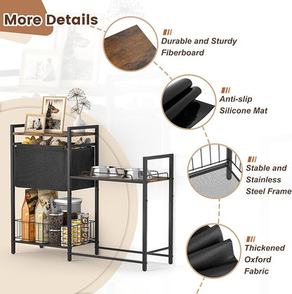 Elevated Dog Bowls Stand for X-Large & Large Breed, 7 Adjustable Heights from 2"-22" Raised Dog Feeding Station with Toy Bin Basket, Lifted Dogs Food Bowl Holder Cabinet Pet Storage Organizer