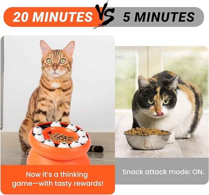 Cat Puzzle Feeder Slow Food Bowl – Interactive Slow Feeder Bowl for Indoor Cats, Treat Dispensing Enrichment Toy,Mental Stimulation and Boredom Relief (Orange)