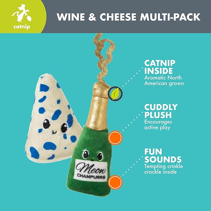Quirky Kitty Wine & Cheese Catnip Plush Cat Toy, Pack of 2