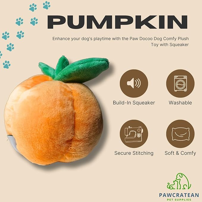 7" Squeaky Plush Toy for Puppies Small Dogs Self Etertainment Washable Soft Made [PET ONLY] (Little Pumpkin)