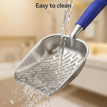 Cat Litter Scoop, Metal Scooper for Cat Box, Aluminum Alloy Sifter, Deep Shovel Poop Cleaner, Long Handle Ergonomic Grip, Rustproof Waterproof Construction, Design for Litter Box Cleaning