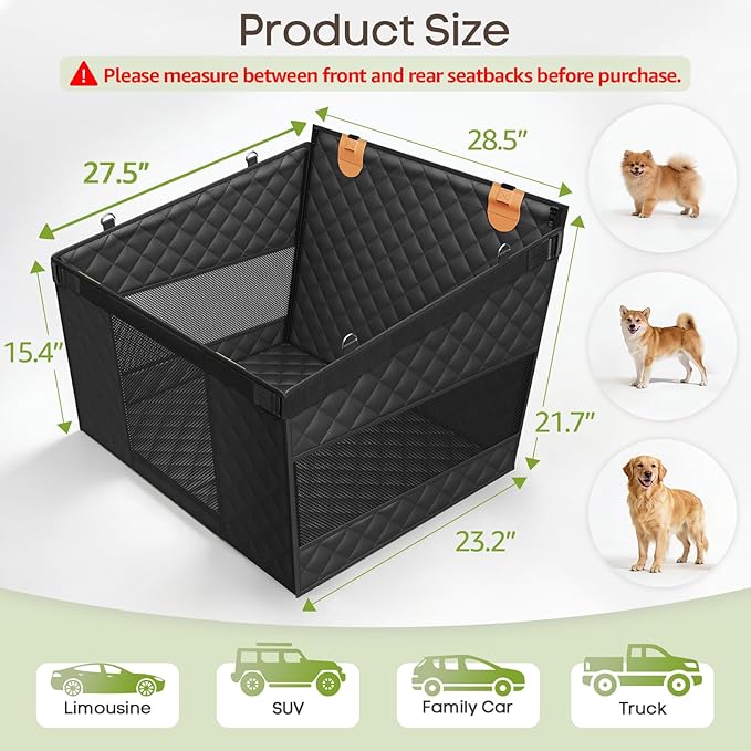 Dog Car Seat for Large Medium Dogs, Back Seat Extender for Pets with Hard Bottom, Strong Support Waterproof Dog Seat Cover with 3 Mesh Windows for Cars, Trucks and SUVs
