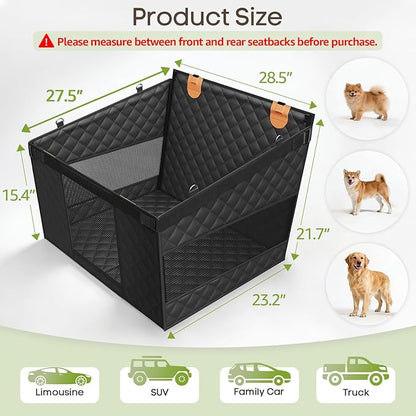 Dog Car Seat for Large Medium Dogs, Back Seat Extender for Pets with Hard Bottom, Strong Support Waterproof Dog Seat Cover with 3 Mesh Windows for Cars, Trucks and SUVs
