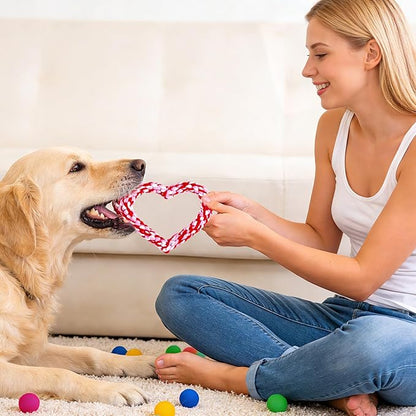 Rbenxia 2 PCS Valentine's Day Dog Chew Toys, Heart Shaped Cotton Rope Dog Toys for Pet, Pink & Red 5.5 Inch, Valentines Day Gifts for Puppy (Red,Mix)
