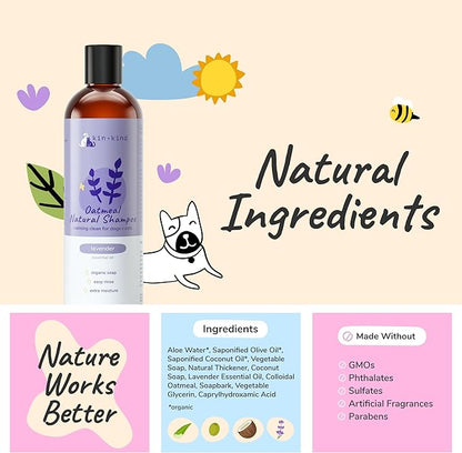kin+kind Oatmeal Natural Dog and Cat Shampoo - Gentle Oatmeal Clean for Sensitive Skin - Lavender Fragrance - 12 fl oz
