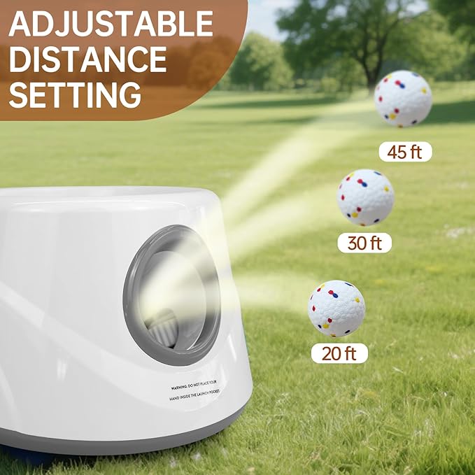 Automatic Ball Launcher for Dogs with 6 ETPU Balls, White, Adjustable Distance 20-45ft, USB Rechargeable, Interactive Dog Toy (Gary)