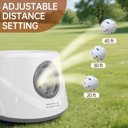 Automatic Ball Launcher for Dogs with 6 ETPU Balls, White, Adjustable Distance 20-45ft, USB Rechargeable, Interactive Dog Toy (Gary)