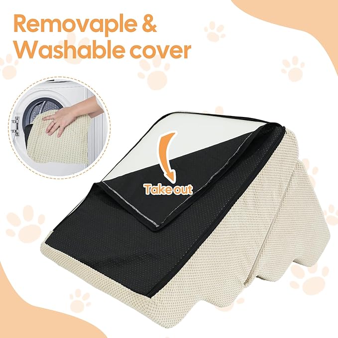 Dog Ramp for Bed, Extra Wide 20" Width Dog Stairs for High Bed, 2 in 1 Pet Steps for Small Dogs, 4-Step Foldable Transformable Large Cats Ramp to Get on Couch, Non-Slip Balanced, Beige