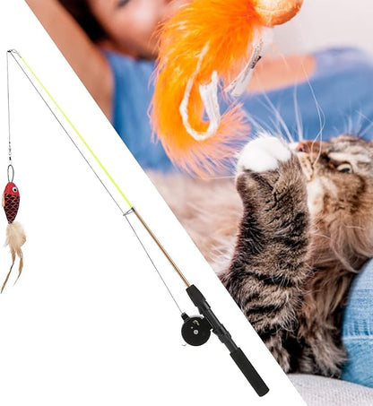 Cat Plume Teaser Wand Toy, Cat Wand Toy, Interactive Retractable Fishing Pole Wand Catcher Exerciser, Fun Toy for Cat Exercise(Red Fish + Fishing Rod), Cat Wand Toy, Cat Plume Teaser Wand Toy, Int