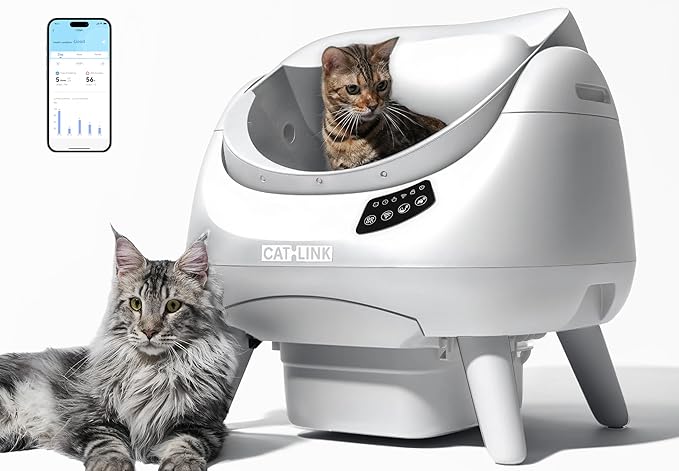 CATLINK Self Cleaning Cat Litter Box Open-X, 5G & 2.4G WiFi, Safe Anti-Pinch Automatic Litter Box Open Top, AI Waste Analysis Health Monitor, App, Odor Free - White/Large (Multi-Cat Household)