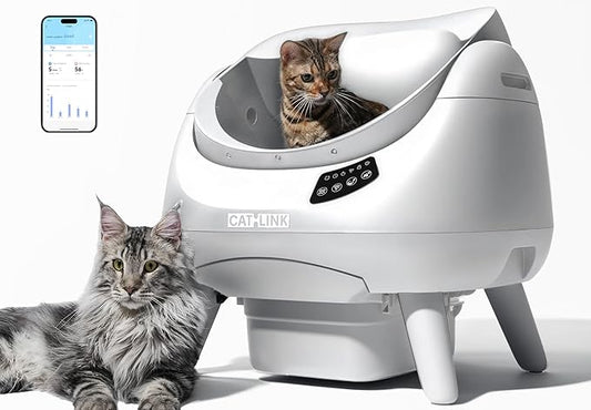 CATLINK Self Cleaning Cat Litter Box Open-X, 5G & 2.4G WiFi, Safe Anti-Pinch Automatic Litter Box Open Top, AI Waste Analysis Health Monitor, App, Odor Free - White/Large (Multi-Cat Household)