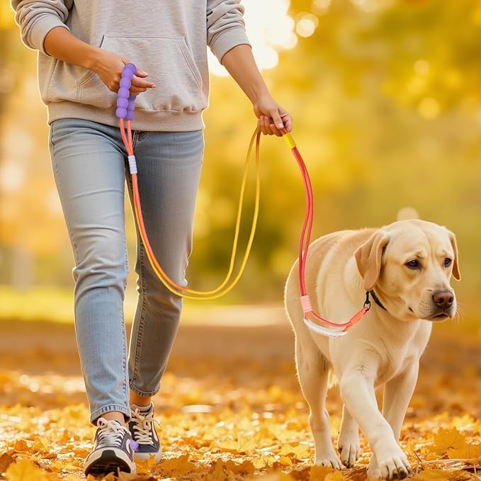 Hands Free Dog Leash Dual Handle, Wearable Leashes for Dog, Padded Waist Belts and Rotating Metal Clip,for Medium Large Dogs (18+ lbs) Walking Training Running (Yellow-Orange, 4.5 FT)