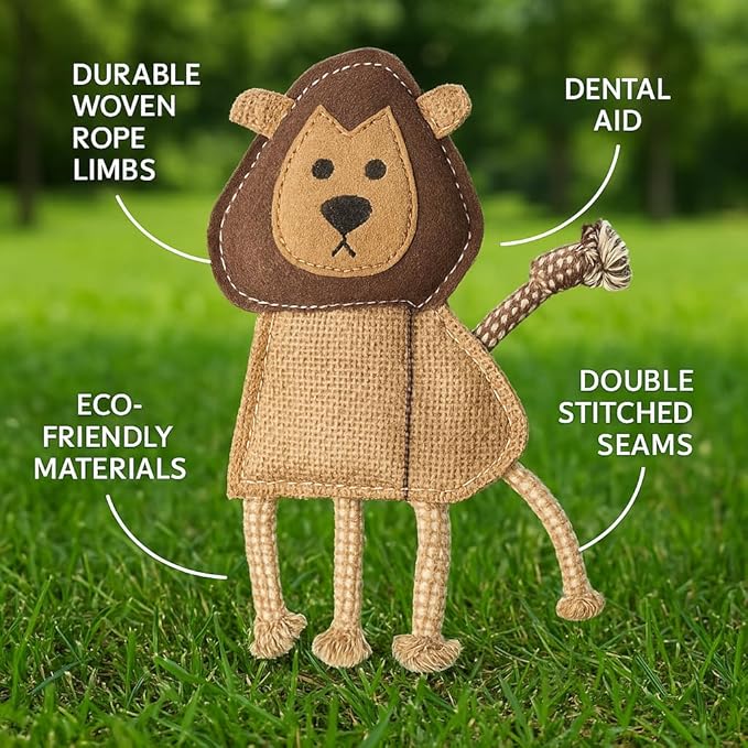 Natural Jute Dog Chew Toy – Lion Shape, Tough & Durable Puppy Teething Toy, Safe Eco-Friendly Chew, Interactive Training & Play Toy for Small, Medium & Large Dogs