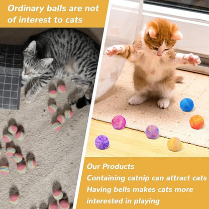 Retro Shaw Catnip Balls with Bell Inside - 6 Pcs Interactive Catnip & Silvervine Cat Toys, Durable Wool Balls for Indoor Cats, Kitten Teething Toys, Natural Catnip Toys for Bored Cats