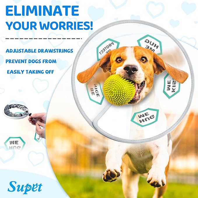 Supet Dog Cone Collar After Surgery to Stop Licking: Adjustable Recovery Elizabeth Collar Alternative for Large Medium Small Dogs, Plastic Pet Head Neck Cone (S)