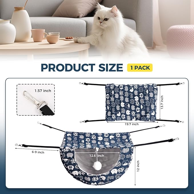 Cat Hammock for Cage with Ball,Hanging Pet Hammock Bed Adjustable,Double Layer Soft Sleeping Hammock for Cats,Ferret,Puppy,Rabbits,Small Animals,1Pack (White)