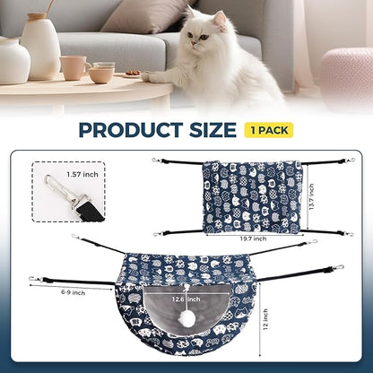 Cat Hammock for Cage with Ball,Hanging Pet Hammock Bed Adjustable,Double Layer Soft Sleeping Hammock for Cats,Ferret,Puppy,Rabbits,Small Animals,1Pack (Blue)