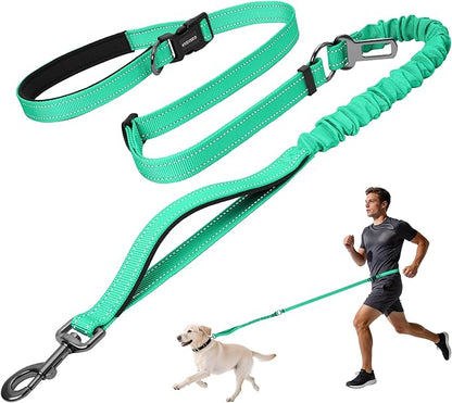 Kazazoo Hands-Free Dog Leash with 5.5-8.5FT Adjustable Length - Heavy Duty No Pull Bungee Design, Reflective Safety for Walking, Jogging & Training | Suitable for Medium to Large Dogs,M size-Green-New