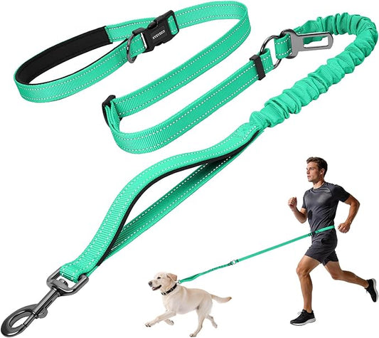 Kazazoo Hands-Free Dog Leash with 5.5-8.5FT Adjustable Length - Heavy Duty No Pull Bungee Design, Reflective Safety for Walking, Jogging & Training | Suitable for Medium to Large Dogs,M size-Green-New