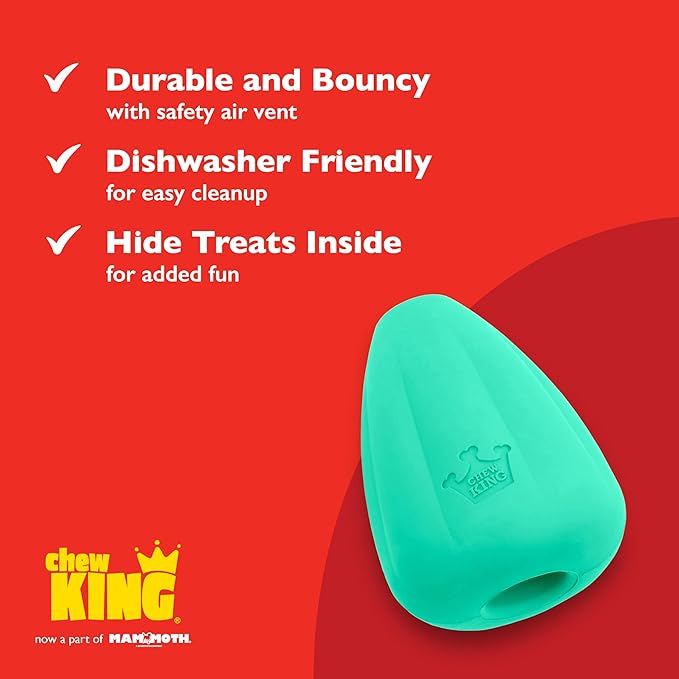 Chew King by Mammoth Premium Treat Dispensing Dog Toy, Durable Natural Rubber Chew Toy, Safety Air Vent, Interactive Enrichment Toy for Aggressive Chewers, XXL - Teal