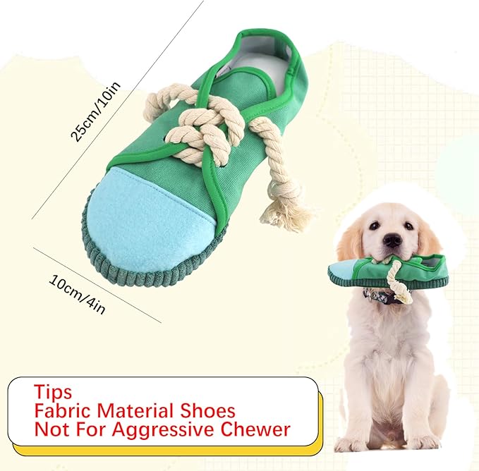 vocheer Dog Chew Toy, Dog Toys to Keep Them Busy Durable Teething Shoe Interactive Squeaky Puppy Toy,Small,Medium Breze, Machine Washable(Green)