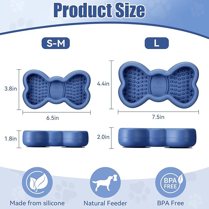 Lick Mat for Dogs, Animire Anti-Spilled Bow Tie Lick Bowls for Anxiety Relief, Silicone Slow Feeder Licking Pad with Suction Cups, Freezeable Dog Enrichment Toy for Boredom(Dark Blue,S)