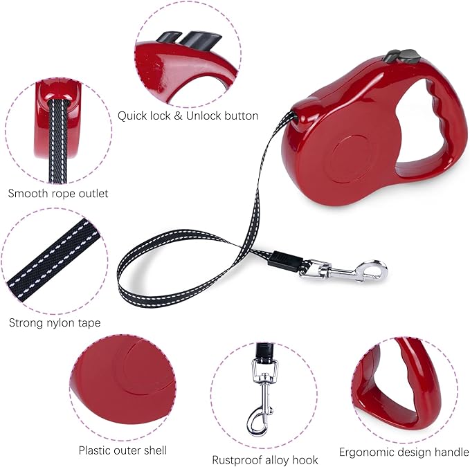 Retractable Dog Leash 10ft, Tangle-Free Expandable Leash for Small Dogs Up to 22lbs, Easy-Adjust Lock & Anti-Slip Handle for Safe Walks