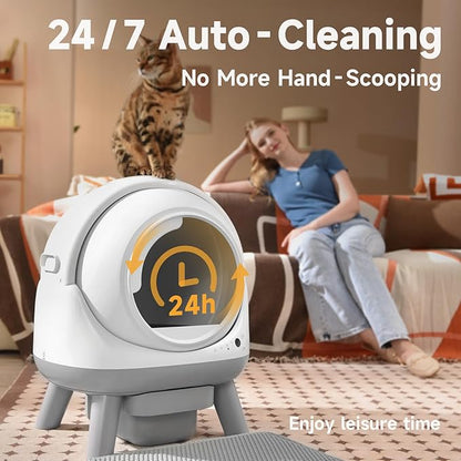 Self Cleaning Litter Box for Multiple Cats, G1 Automatic Litter Box with Smart APP Control & Health Monitoring, Includes 2 Roll Trash Bags and Litter Mat (White)