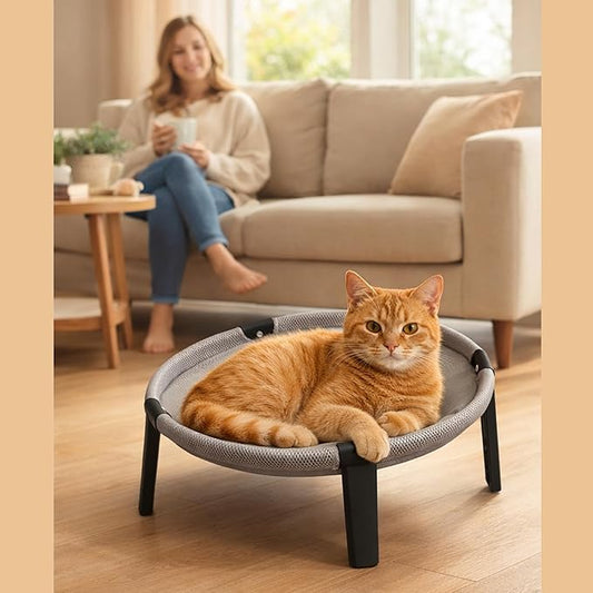 Elevated Cat Hammock Bed, Breathable Mesh Raised Cat Lounger, Removable Washable Mesh(Gray)