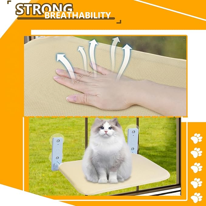 Cat Window Perch Seat Hammock, Foldable Hammock with 4 Strong Suction Cups, Easy to Assemble and Cat Wand,Cream