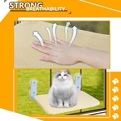 Cat Window Perch Seat Hammock, Foldable Hammock with 4 Strong Suction Cups, Easy to Assemble and Cat Wand,Cream