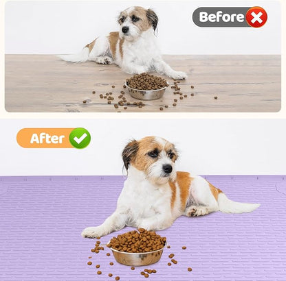 Dog Food Mat, Extra Large 34" x 22" Silicone Pet Feeding Mat with Raised Edge Pet Placemat for Small, Medium, and Large Pets Non-Slip, Easy to Clean (Purple)