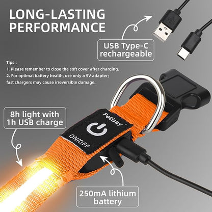 LED Dog Collar for Small Dogs Cats - Fully Waterproof & Adjustable Glow Collar - USB-C Rechargeable for Night Walking, Safety - Flashing Lighted Collar for Dogs(Orange,S)