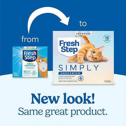 Fresh Step Advanced Simply Unscented Multi Cat Clumping Cat Litter, Low Dust, Odor Control with Activated Charcoal Tech, Compatible in Automatic Litter Boxes, 18.5 lb.
