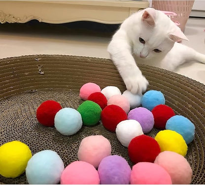 Andiker Cat Pompom Balls, 30pcs Cat's Ball Toys 1.2 Inches Colorful Kitten Pom Pom Balls Lightweight Indoor Kitten Interactive Playing Quiet Ball Cat Toys for Indoor Cats to Do More Exercise (2.5cm)