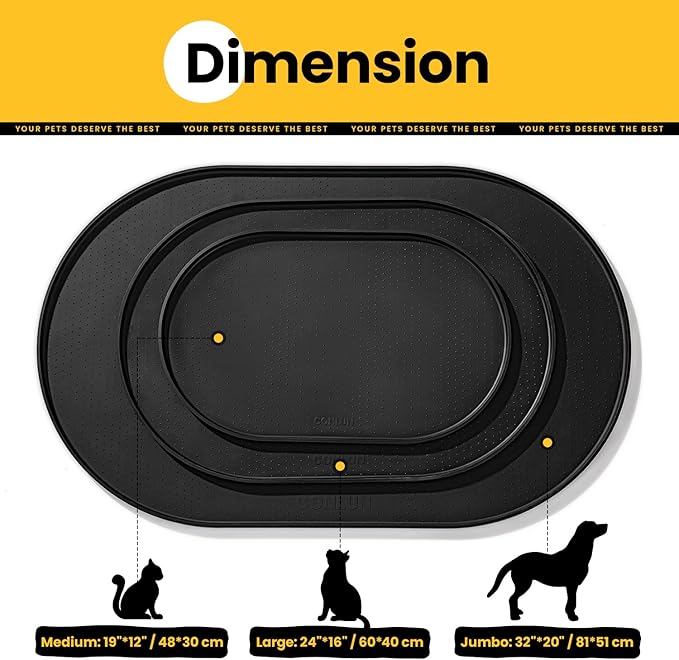Dog Food Mat,Raised Edges Pet Food Mats for Spill Containment,BPA-Free Silicone Cat Dog Feeding Mat for Floor Waterproof,Rubber Pet Placemats for Food and Water Bowls 1/2 Inch