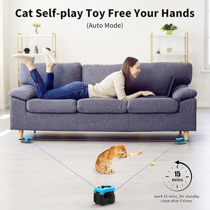 AsFrost Upgraded Interactive Cat Toy for Indoor Cats, Auto/Manual Control DIY Cat Feather Mouse Toy Treadmill for Bored Kitten Puppy Play Chase Run Exercise Hunting Mental Stimulation-Sky Blue