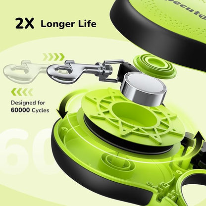 Pecute Retractable Dog Leash with Chew Proof Cable - 18,2 ft Heavy Duty Retractable Pet Leash with Dispenser and Poop Bags, Anti-Slip Handle, Reflective Leashes for Small Medium Dog Up to 66 lbs