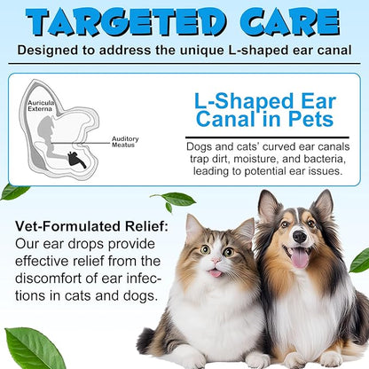 Cat & Dog Ear Infection Treatment Drops, Ear Cleaner to Soothe and Relieve Itchness, with 1% Hydrocortisone for Dog Ear Infections, Prevents Inflammatio, Treats Ear Infections- 2.02 Fl.Oz