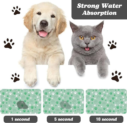 Dog Food Mat, Absorbent Water Bowl Mats Cat Pet Feeding Placemats Green 24 * 32 inch