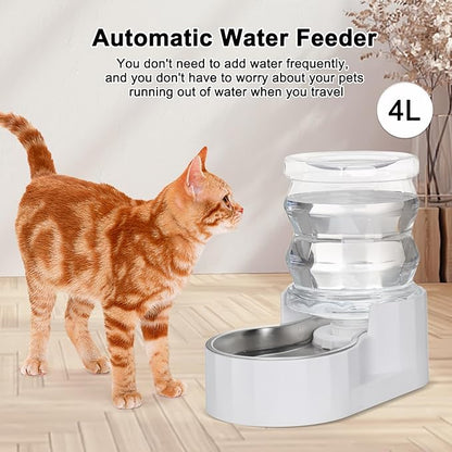 RIZZARI Pet Water Bowl Dispenser: 4L Automatic Stainless Steel Feeder with Activated Carbon Ion Exchange System - Remove Odor/Soften Water - Prevent Urinary Stones for Cats and Dogs - Living Room Nook