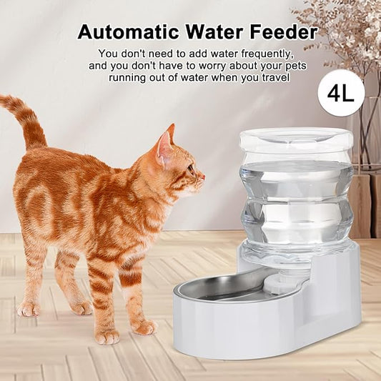RIZZARI Pet Water Bowl Dispenser: 4L Automatic Stainless Steel Feeder with Activated Carbon Ion Exchange System - Remove Odor/Soften Water - Prevent Urinary Stones for Cats and Dogs - Living Room Nook