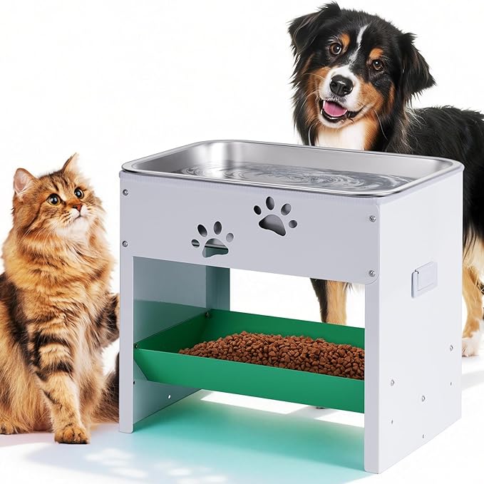 Dog Water Dispenser for Large Dogs Elevated Dog Bowl Stand Raised Dog Food Bowl Dispenser Adjustable Pet Food Storage Container Stainless Steel Water Bowl Feeder Easy Clean, Protects Joints