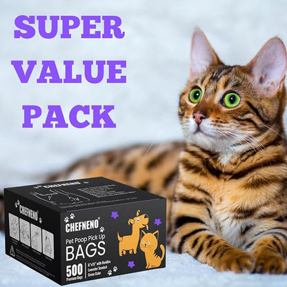 Cat Litter Waste Bags Biodegradable (500 ct., Green) Bulk Dog Poop Bags with Easy Tie Handles Earth-Friendly Lavender Scented Cat Litter Poop Diaper Bag Disposable Sanitary Pad Waste Bags (500 Bags)