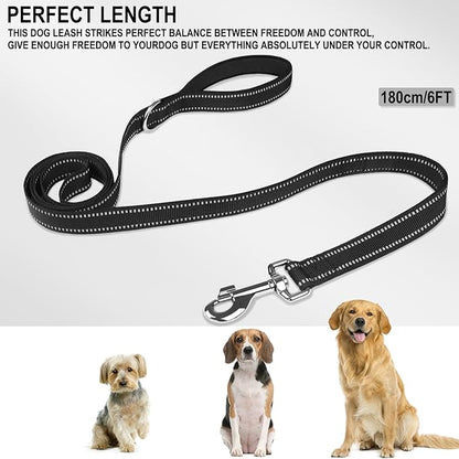 Dog Leash 6 FT, Double Sided Reflective Dog Leash with Soft Padded Handle, Durable Metal Snap Hook Nylon Heavy Duty Leashes for Small Medium and Large Dogs, 1 Inch Wide, Black